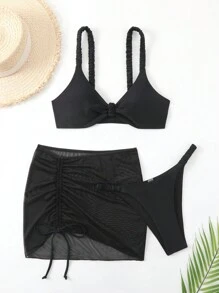 SHEIN Swim Frauen ohne Bügel Bikini-Badeanzug-Set mit Cover-Up Rock für Sommer Strandurlaub
