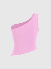 SHEIN Unity Floral Print One Shoulder Asymmetrical Hem Crop Top For Summer - Pink - View 2