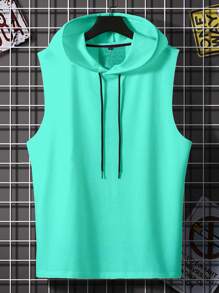 Manfinity Homme Men Hooded Drawstring Tank Top With Letter Print - Teal Blue - View 2