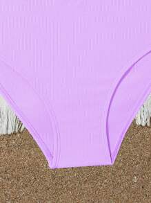 Tween Girl Bikini Set,Shoulder Straps Criss-Cross Ribbed Fluorescent Purple Mermaid Kids Swimming Beachwear,Summer Casual Holiday Beach Bikini Set - Mauve Purple - View 5