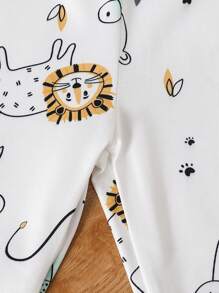 Áo thun tay ngắn cổ tròn in hình động vật đơn giản cho bé trai với quần dài bó sát in đầy đủ, bộ hai chiếc, đồ mặc nhà vừa vặn thoải mái - Nhiều màu - Xem 4