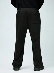 Mainfolk Men Plus Size High Waist Tie-Dye Letter Print Knit Jumpsuit Trousers - Black - View 2
