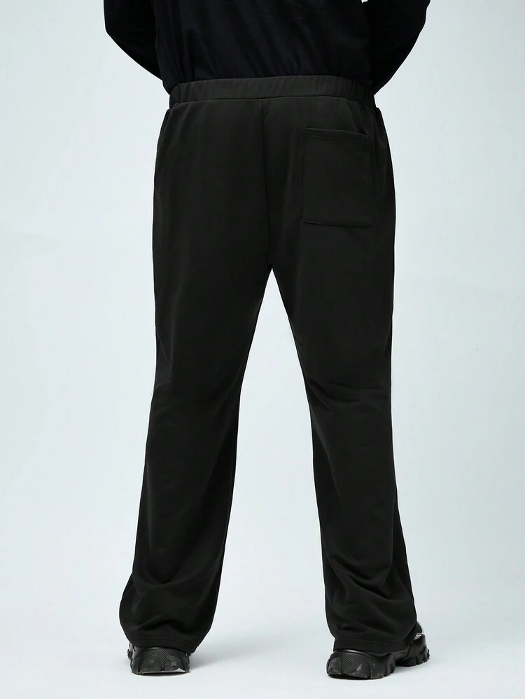 Men Plus Size High Waist Tie-Dye Letter Print Knit Jumpsuit Trousers