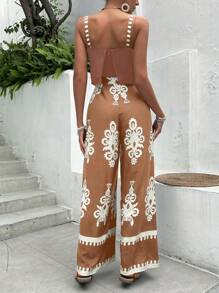 Breezaya Damen Weite Bein Jumpsuit für den Sommer Outdoor und Lässig - Khaki - Übersicht 2