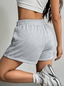 SHEIN EZwear 2条装纯色弹性腰部运动短裤（夏季） - 彩色 - 查看 2