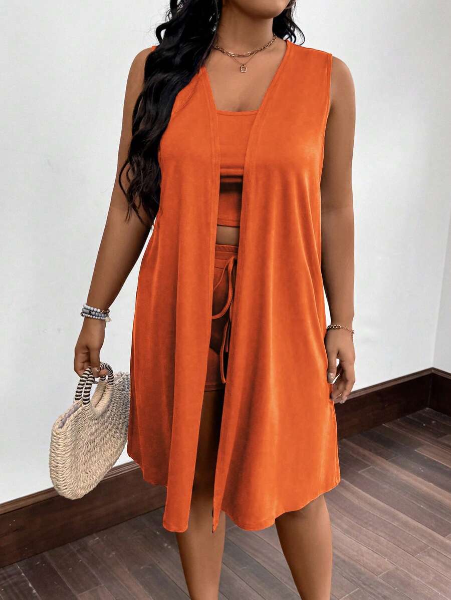 Maweii Plus Size Women Solid Color Simple Daily Two-Piece Set