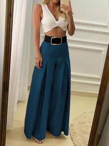 Chiquease Women's Solid Color Elegant Wide-Leg Casual Pants Fall Cloth For Women - Royal Blue - View 3