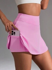 CourtClass Women Solid Color Simple Sports Mini Skirt & Skorts - Pink - View 2