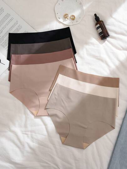 Set Of 7 Seamless Comfort Solid Color Triangle Panties