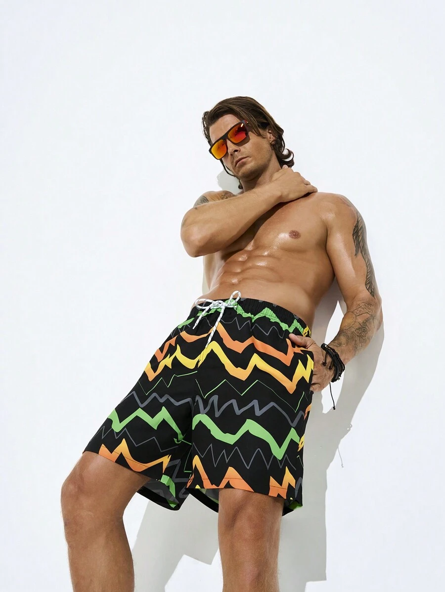 Palasendo Uomo semplici pantaloncini da mare con stampa e coulisse - Multicolore - Visualizzare 1