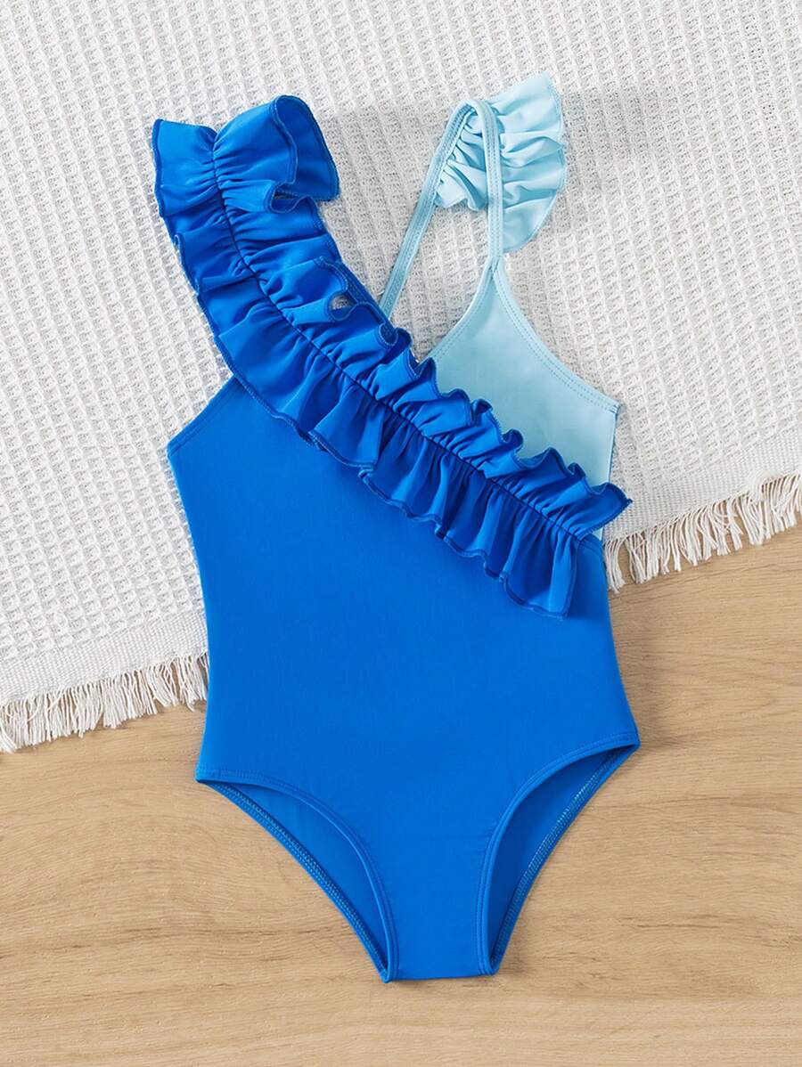 Young Girl Flounce Edge & Lock Edge OnePiece Swimsuit For Summer Water
