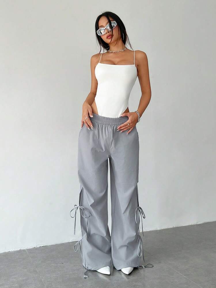 Women Elastic High Waisted Side Drawstring Loose Fit Casual Pants Fall Cloth For Women