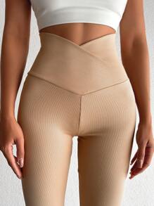 EURMUSE Women's Wrapped High Waist Leggings - Apricot - View 3