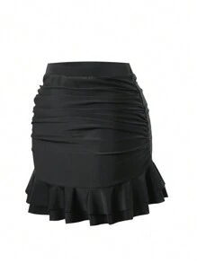 SHEIN Unity Women Ruffle Hem Skirt, Summer Beach Holiday Swimwear Bottom - Black - View 7