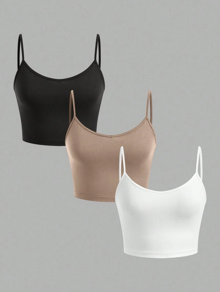 SHEIN EZwear 3 قطع من قمصان نسائية نحيلة عارية الذراعين العصرية، مناسبة لفصل الصيف