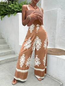 Breezaya Damen Weite Bein Jumpsuit für den Sommer Outdoor und Lässig - Khaki - Übersicht 6