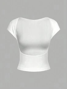 SHEIN EZwear 3pcs/Set Casual Backless Batwing Sleeve Solid Tee - Multicolor - View 8