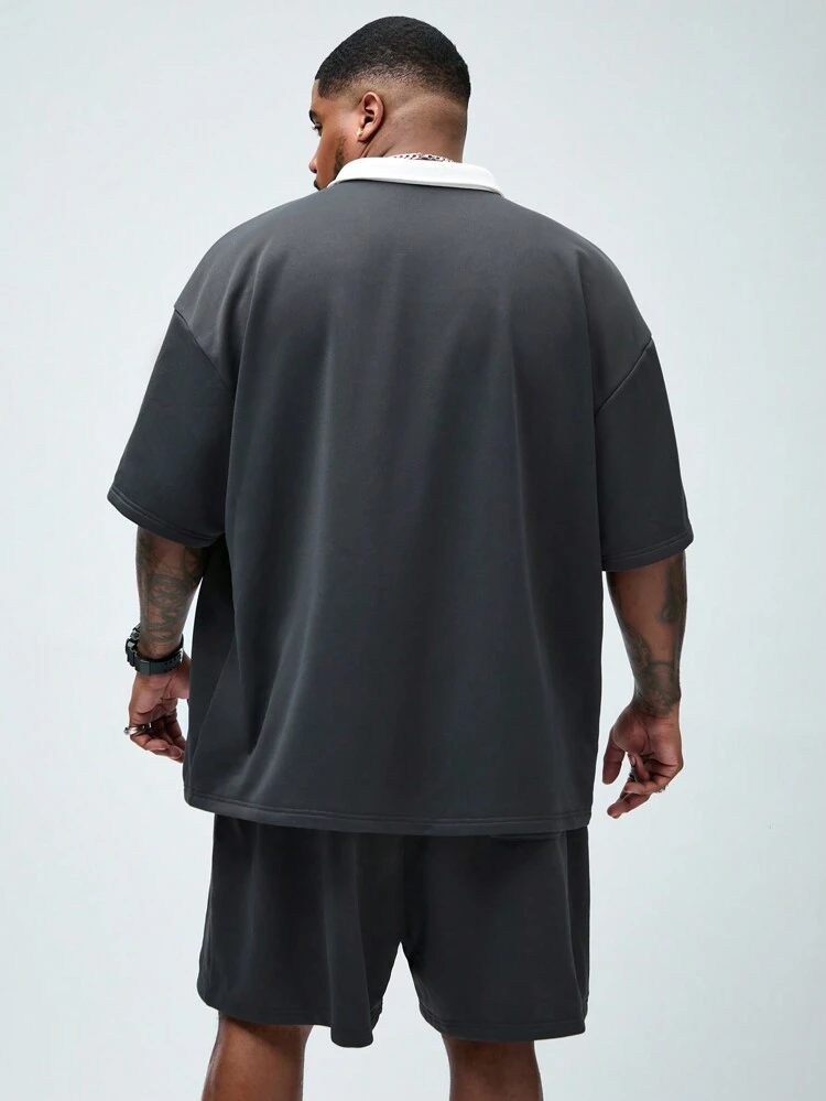 2 Pieces Set Men Plus Size Loose Fit Casual Polo Outfit