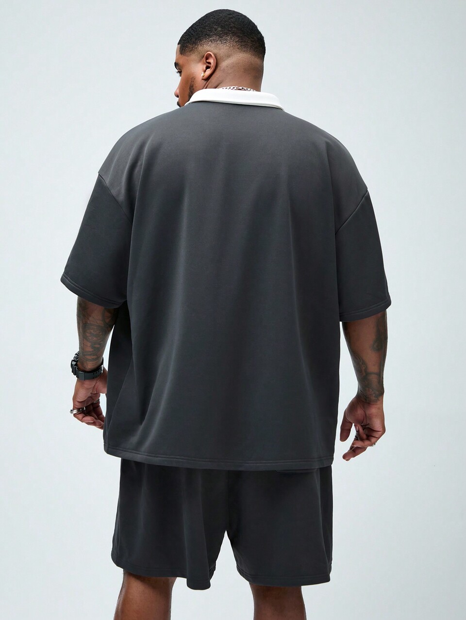 2 Pieces Set Men Plus Size Loose Fit Casual Polo Outfit