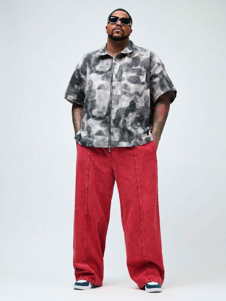 Men Plus Size Woven Casual Loose Short Sleeve Shirt