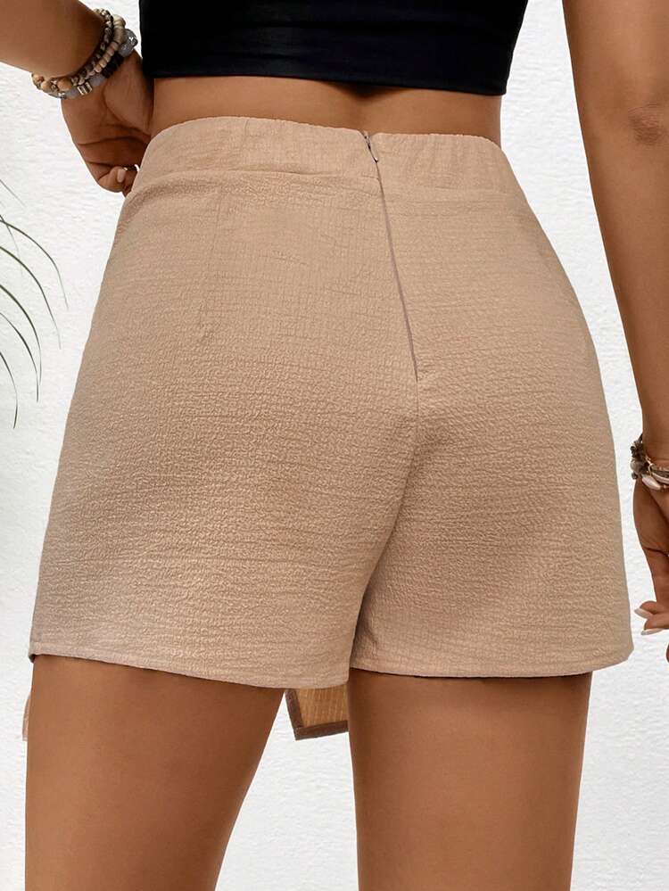 Vacation Solid Color Asymmetrical Hem High Waist Fitted Women Shorts Skirt For Summer