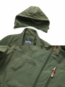 男士拉鏈開襟連帽夾克 - 軍綠色 - 查看 4