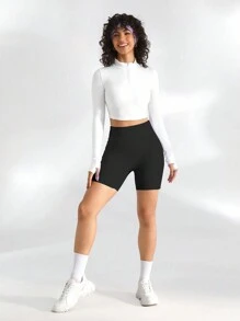 Lifespree Women Simple High Waist Solid Color Slim Fit Athletic Shorts Spandex Short