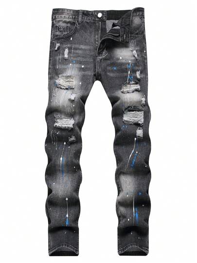 Men's Slim Fit Distressed Straight Leg Jeans, Size Runs Large, Recommend Ordering One Size Down