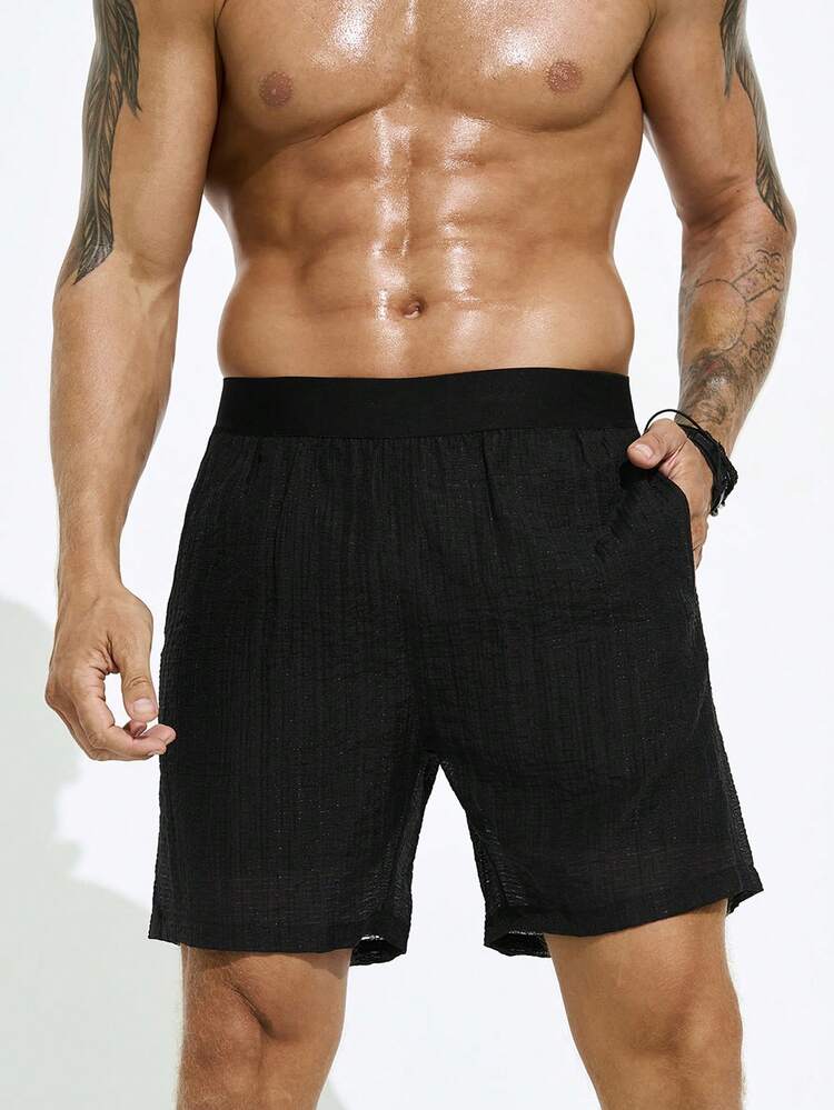 Men Solid Color Simple And Casual Beach Shorts