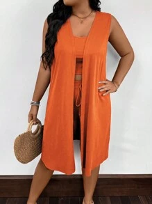 Maweii Plus Size Women Solid Color Simple Daily Two-Piece Set