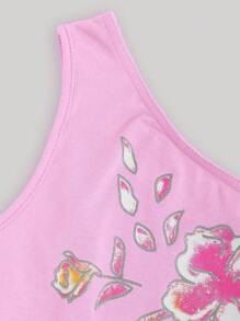 SHEIN Unity Floral Print One Shoulder Asymmetrical Hem Crop Top For Summer - Pink - View 3