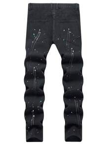 Men Slim Straight Leg Distressed Jeans, Emo Style, Grunge - Black - View 2