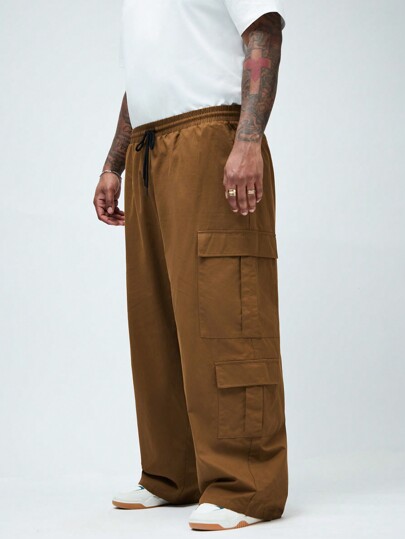 Manfinity VCAY Men Plus Size Loose-Fit Drawstring Waist Woven Casual Cargo Pants