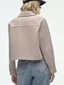 TRAFZA Women's Autumn Jacket, Fashion 3D Front Pocket Button Long Sleeve Coat, Elegant Women's Casual Jacket - Apricot - View 3