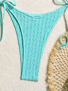 SHEIN Swim 女士纯色比基尼套装带胸罩和肩带泳裤适合度假装，2 件套夏季 - 綠色 - 查看 4