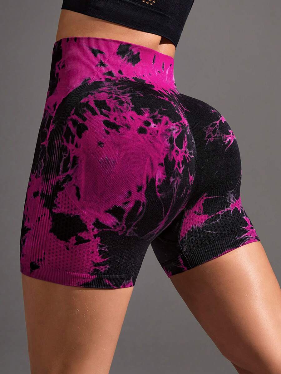 Core Rhythm Pantalones cortos deportivos versátiles, de ajuste ceñido y sin costuras, teñidos en colores lisos - pantalones cortos tipo bicicleta, pantalones cortos de gimnasio, pantalones cortos tipo biker para mujer - Rosa Fucsia - Ver 1