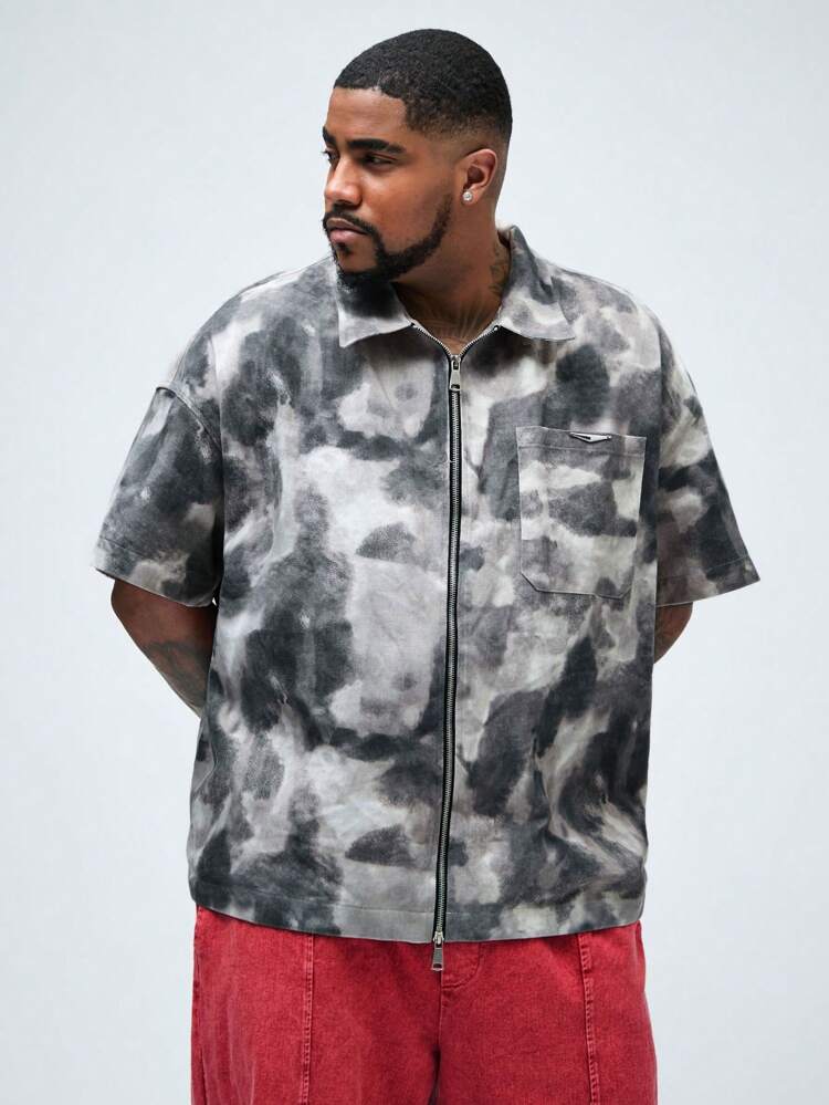 Men Plus Size Woven Casual Loose Short Sleeve Shirt