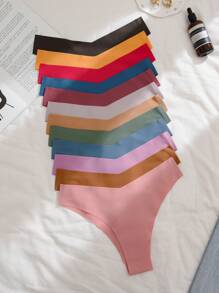 純色簡約無縫三角褲（12入組） - 彩色 - 查看 3