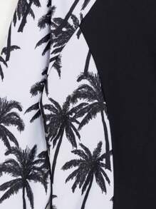 Swim Mulvari Women Summer Beach Vacation Contrast Palm Tree Print Long Sleeve Burkini Set - Multicolor - View 4