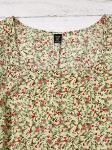 Linhara Plus Size Boho Puff Sleeve Floral Print Vacation Style Spring And Summer Shirt - Multicolor - View 3