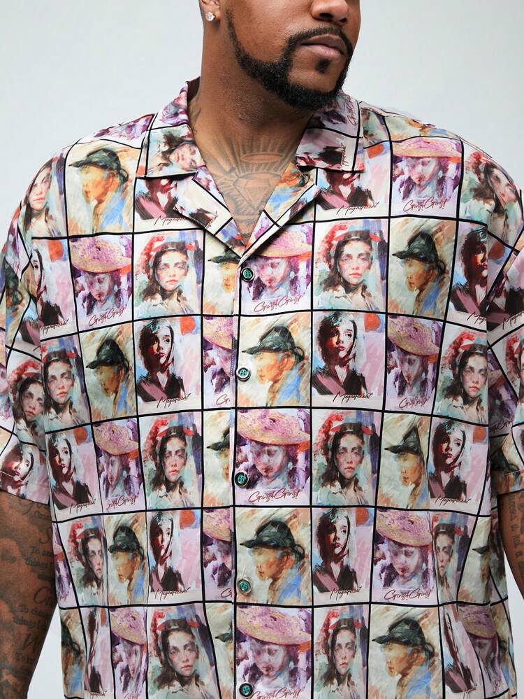 Men Plus Size Printed Casual Short-Sleeved Shirt