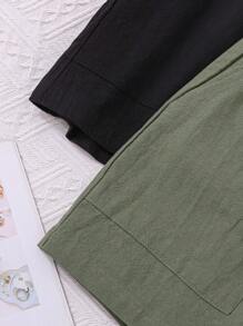 SHEIN LUNE Damskie, jednokolorowe, elastyczne spodenki z podwójną kieszenią, zestaw dwuczęściowy