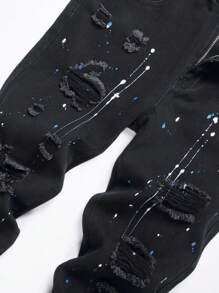 Men Slim Straight Leg Distressed Jeans, Emo Style, Grunge - Black - View 4
