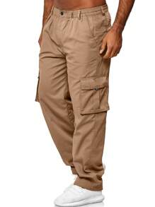 Men Plus Flap Pocket Side Cargo Pants - Khaki - View 1