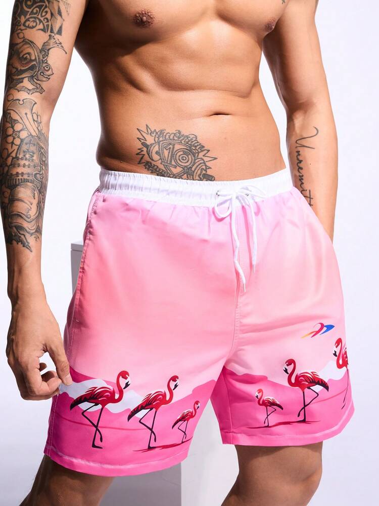 Men Casual Simple Printing Tie Beach Shorts