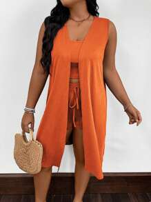 Maweii Plus Size Women Solid Color Simple Daily Two-Piece Set