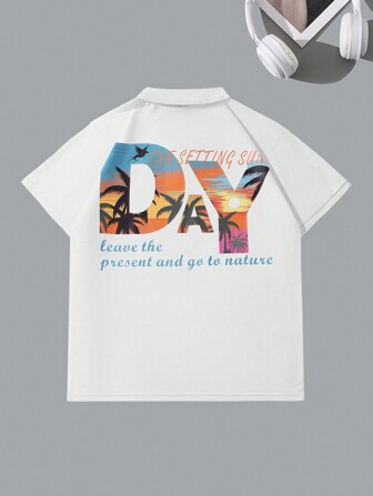 Manfinity Chillmode Cămașă polo cu mânecă scurtă cu imprimeu simplu pentru bărbați