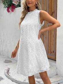 SHEIN Abito senza maniche in colore tinta unita per maternità con collo all"americana, spalline sottili, vuoto a forma di fiore sul collo e ricamo decorativo - Bianco - Visualizzare 7