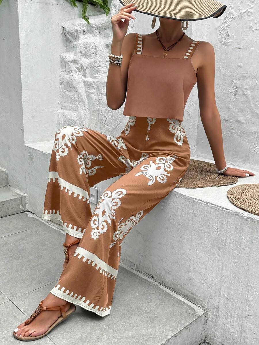 Breezaya Damen Weite Bein Jumpsuit für den Sommer Outdoor und Lässig - Khaki - Übersicht 1