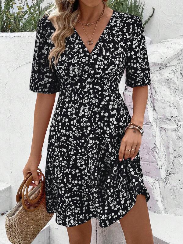 EMERY ROSE Robe D'été À Bretelles Et À Fleurs Pour Femmes Avec Ceinture À La Taille Serrée